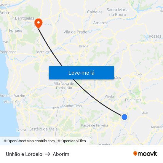 Unhão e Lordelo to Aborim map