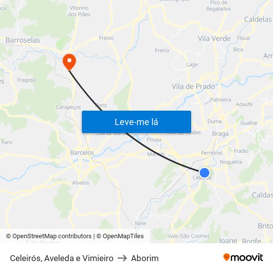 Celeirós, Aveleda e Vimieiro to Aborim map