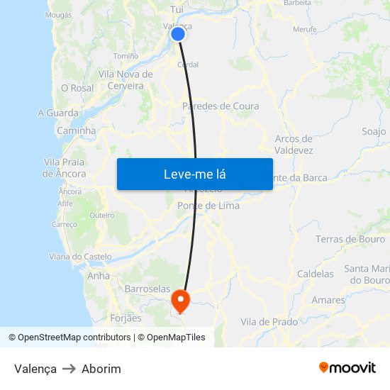 Valença to Aborim map