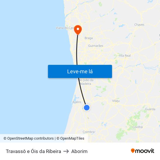 Travassô e Óis da Ribeira to Aborim map