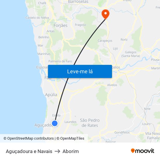 Aguçadoura e Navais to Aborim map