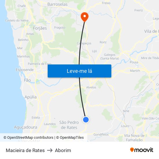 Macieira de Rates to Aborim map