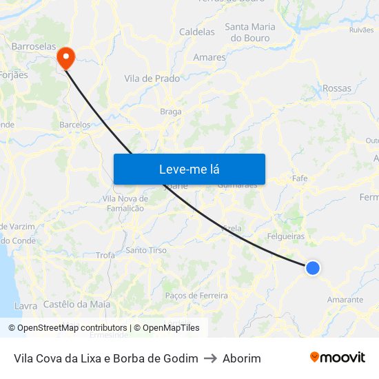 Vila Cova da Lixa e Borba de Godim to Aborim map