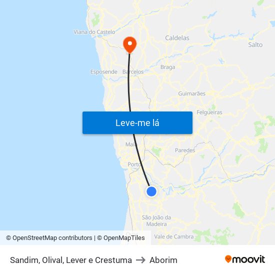 Sandim, Olival, Lever e Crestuma to Aborim map