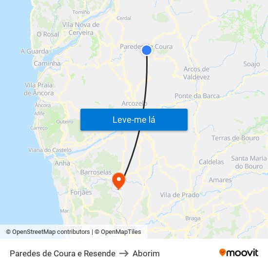 Paredes de Coura e Resende to Aborim map