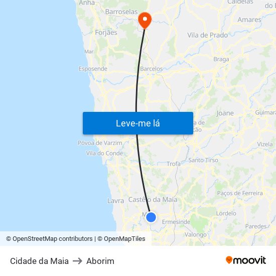 Cidade da Maia to Aborim map