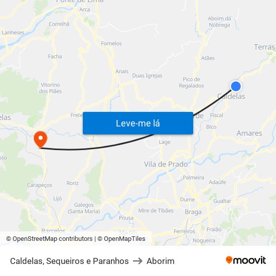 Caldelas, Sequeiros e Paranhos to Aborim map