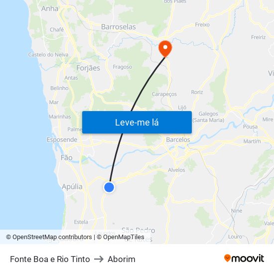 Fonte Boa e Rio Tinto to Aborim map