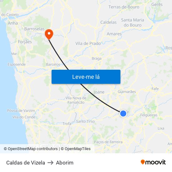 Caldas de Vizela to Aborim map