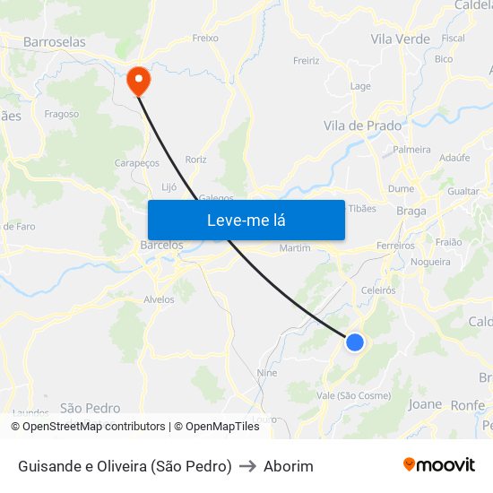 Guisande e Oliveira (São Pedro) to Aborim map