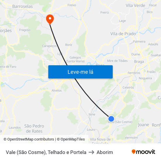 Vale (São Cosme), Telhado e Portela to Aborim map
