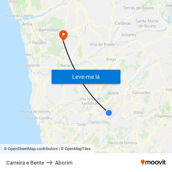 Carreira e Bente to Aborim map