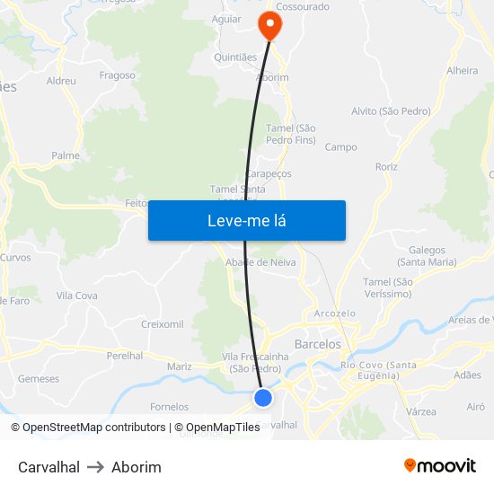Carvalhal to Aborim map