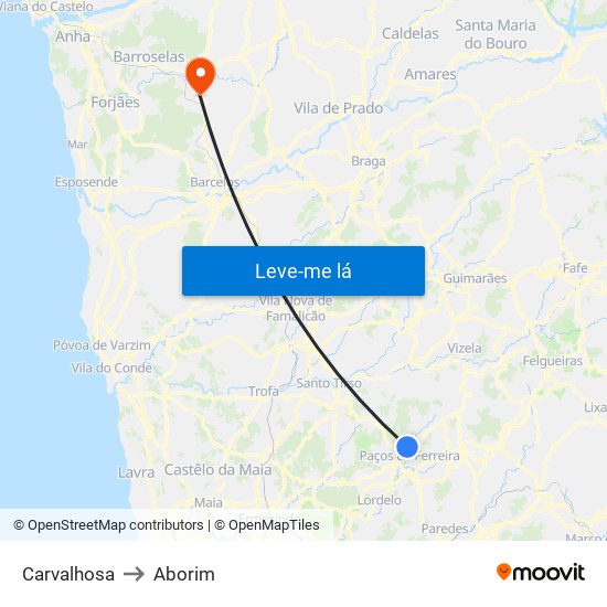 Carvalhosa to Aborim map