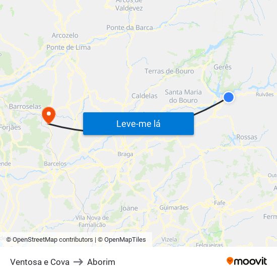 Ventosa e Cova to Aborim map