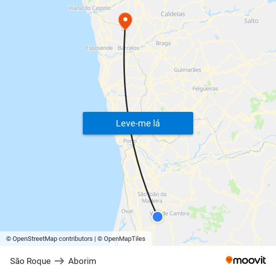 São Roque to Aborim map
