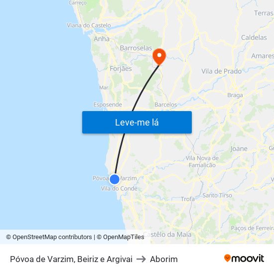 Póvoa de Varzim, Beiriz e Argivai to Aborim map