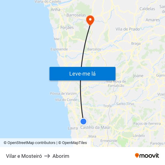 Vilar e Mosteiró to Aborim map