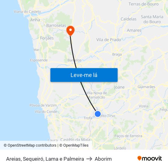 Areias, Sequeiró, Lama e Palmeira to Aborim map