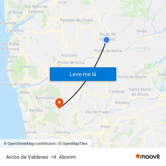 Arcos de Valdevez to Aborim map