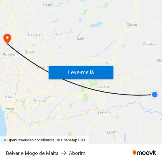 Belver e Mogo de Malta to Aborim map