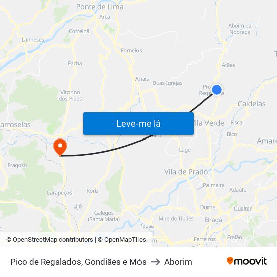 Pico de Regalados, Gondiães e Mós to Aborim map