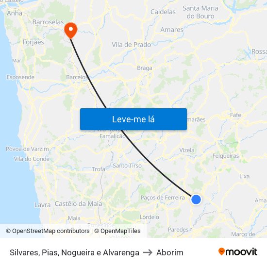 Silvares, Pias, Nogueira e Alvarenga to Aborim map