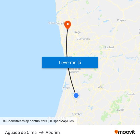 Aguada de Cima to Aborim map