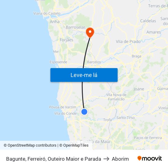 Bagunte, Ferreiró, Outeiro Maior e Parada to Aborim map