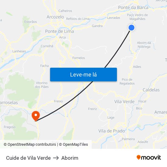 Cuide de Vila Verde to Aborim map