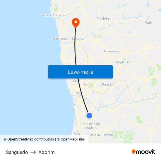 Sanguedo to Aborim map