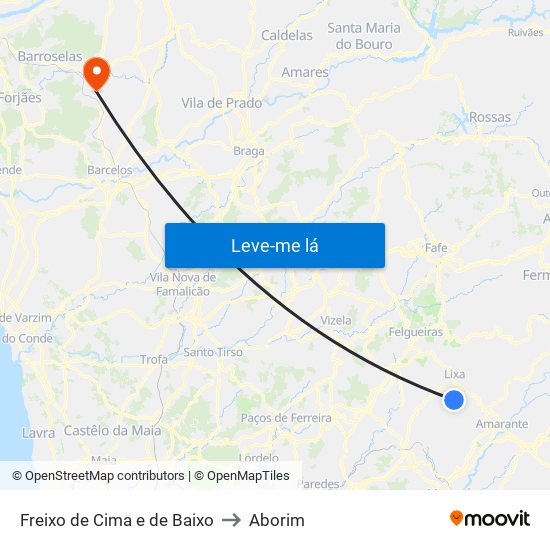 Freixo de Cima e de Baixo to Aborim map