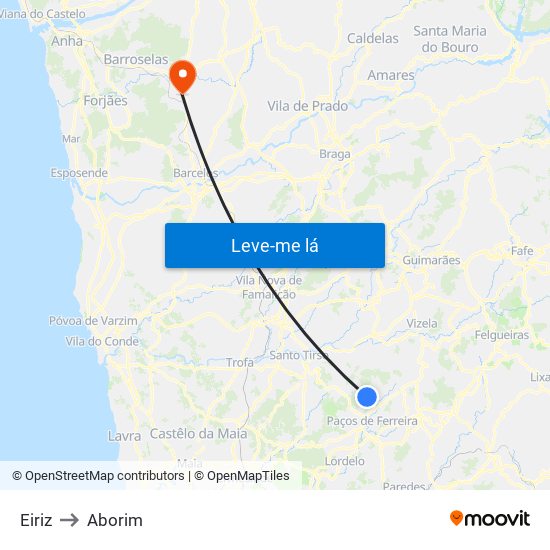 Eiriz to Aborim map