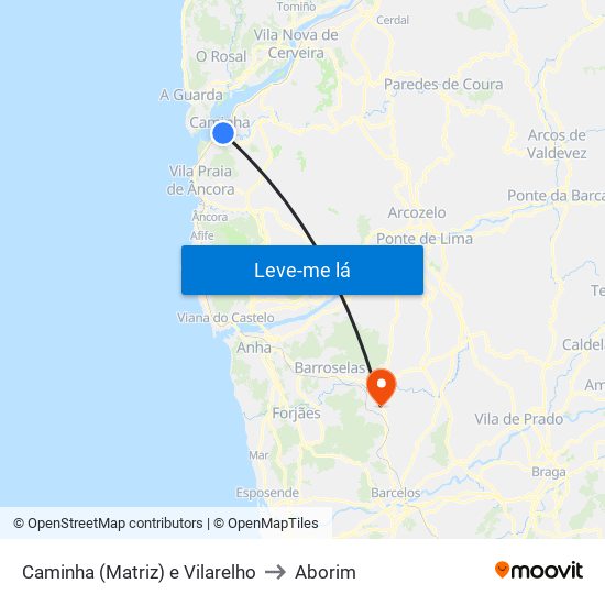 Caminha (Matriz) e Vilarelho to Aborim map