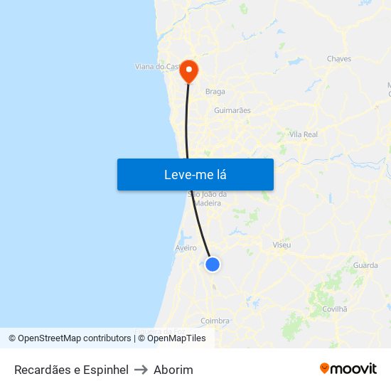 Recardães e Espinhel to Aborim map