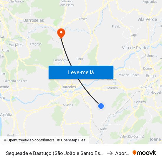 Sequeade e Bastuço (São João e Santo Estêvão) to Aborim map