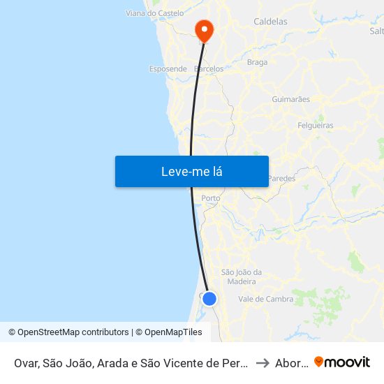 Ovar, São João, Arada e São Vicente de Pereira Jusã to Aborim map