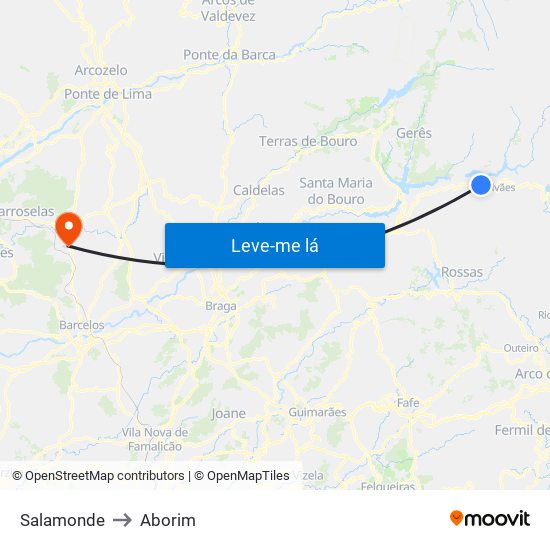 Salamonde to Aborim map