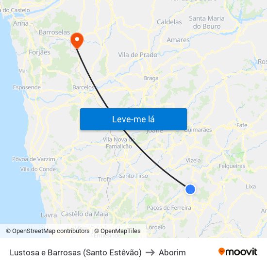Lustosa e Barrosas (Santo Estêvão) to Aborim map