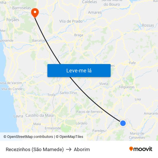 Recezinhos (São Mamede) to Aborim map