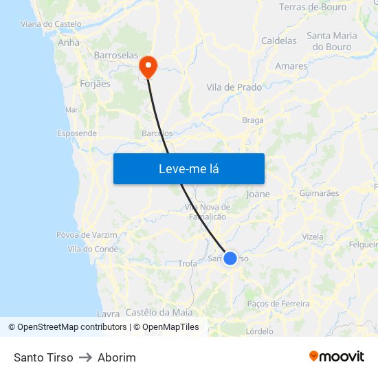 Santo Tirso to Aborim map