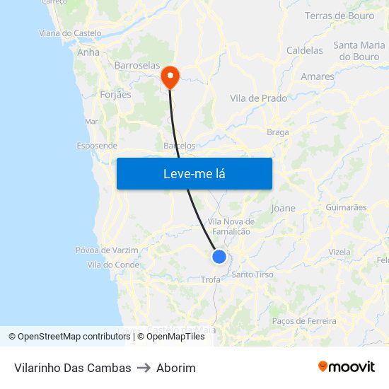 Vilarinho Das Cambas to Aborim map