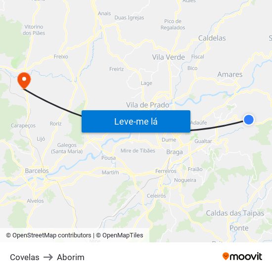 Covelas to Aborim map