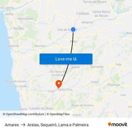 Amares to Areias, Sequeiró, Lama e Palmeira map