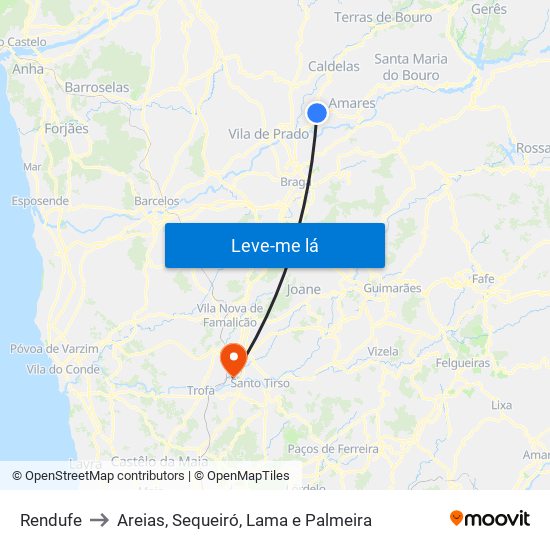 Rendufe to Areias, Sequeiró, Lama e Palmeira map