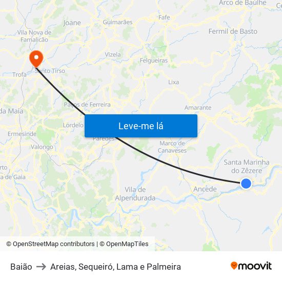 Baião to Areias, Sequeiró, Lama e Palmeira map