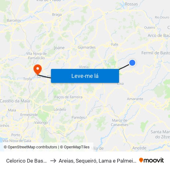 Celorico De Basto to Areias, Sequeiró, Lama e Palmeira map