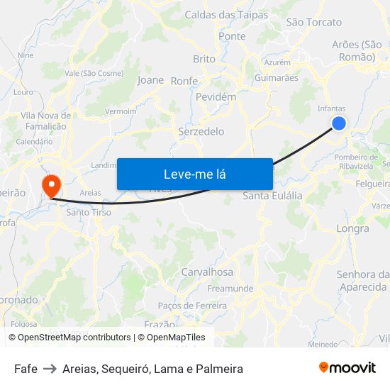 Fafe to Areias, Sequeiró, Lama e Palmeira map