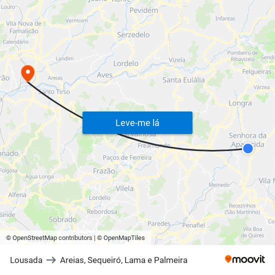 Lousada to Areias, Sequeiró, Lama e Palmeira map
