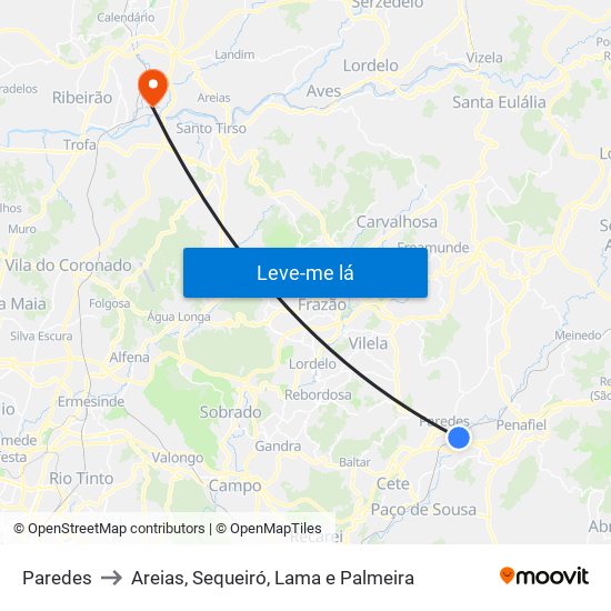 Paredes to Areias, Sequeiró, Lama e Palmeira map